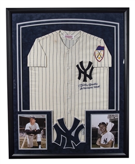 Mickey Mantle Signed & "The Commerce Comet" Inscribed New York Yankees Jersey With Photos In 35x43 Framed Display (JSA)